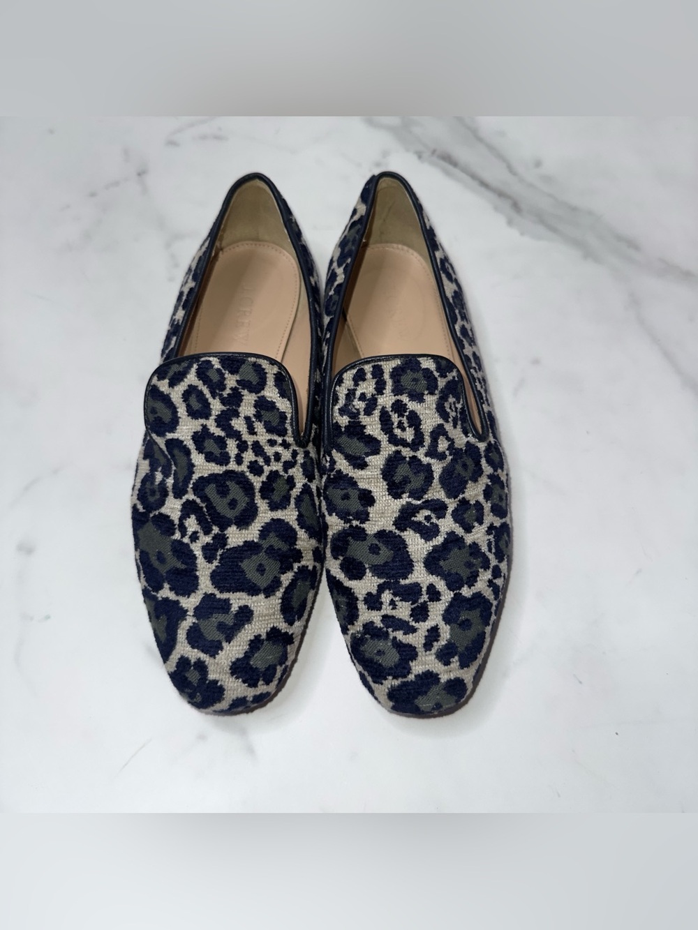 J Crew Georgie Blue Gray Leopard Animal Loafer Ballet Flats Size 7